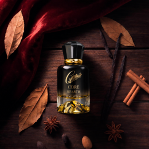 Core Hearth perfume bottle with tobacco leaf, vanilla and roasted cacao