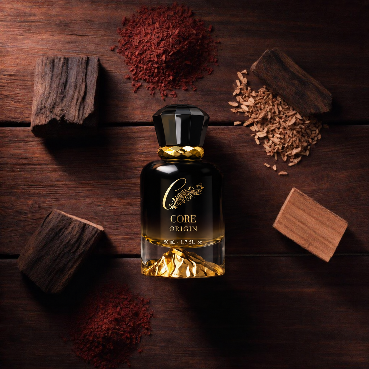 Core Origin oud perfume with cardamom Core Origin perfume bottle with cardamom, oud and smoked sandalwood