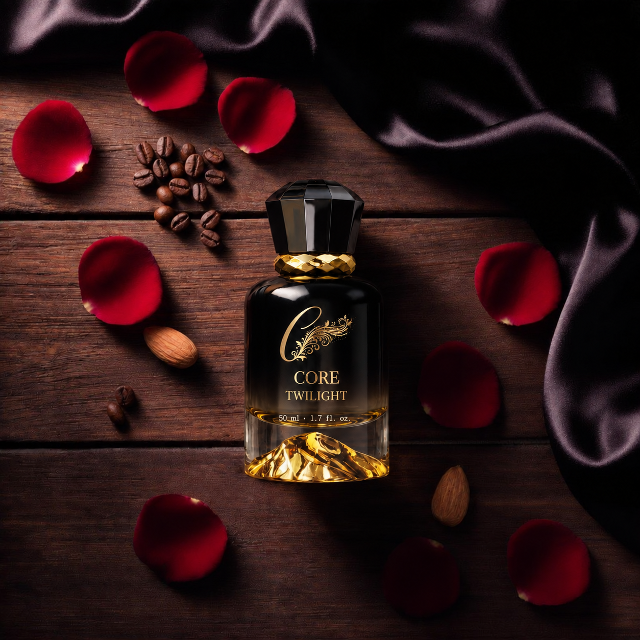 Core Twilight perfume with rose and coffee Core Twilight perfume bottle with rose, roasted coffee and incense